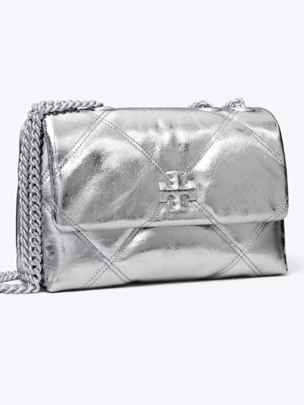 TORY BURCH Small Kira Diamond Quilt Metallic Leather Convertible Shoulder Bag
